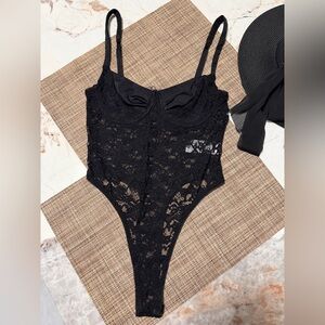 Edikted Black Lace Thong Bodysuit Size M NWT